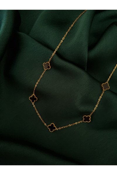 Mercury Jewels Gold Renk Yonca Model Paslanmaz Çelik Kolye Bileklik Seti