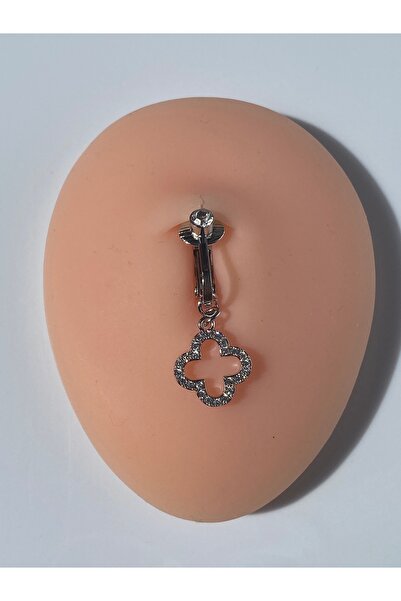 kurukafagift Çelik Göbek Piercing Fake Mıknatıslı Sıkıştırmalı Taşlı Yonca Fi...