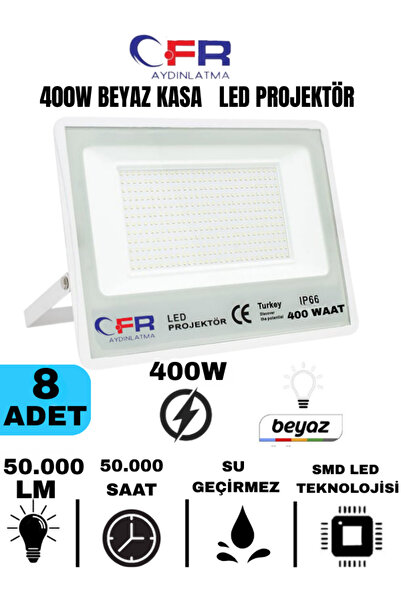 CFR LED AYDNLATMA 400W 50.000 Lümen 6500k Beyaz Işık Beyaz Kasa Led Projektör...