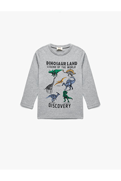 Koton Μακρυμάνικο μπλουζάκι με λαιμόκοψη με στάμπα δεινοσαύρων