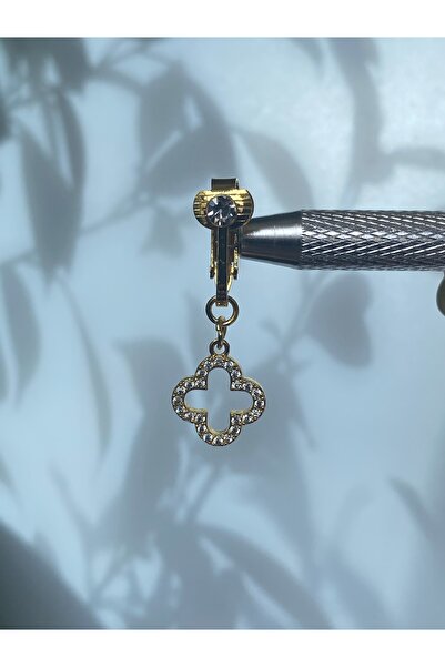 kurukafagift Çelik Göbek Piercing Fake Mıknatıslı Sıkıştırmalı Taşlı Yonca Fi...