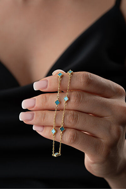 Silvano Jewelry 925 Ayar Gümüş Turkuaz Taşlı Yonca Kolye