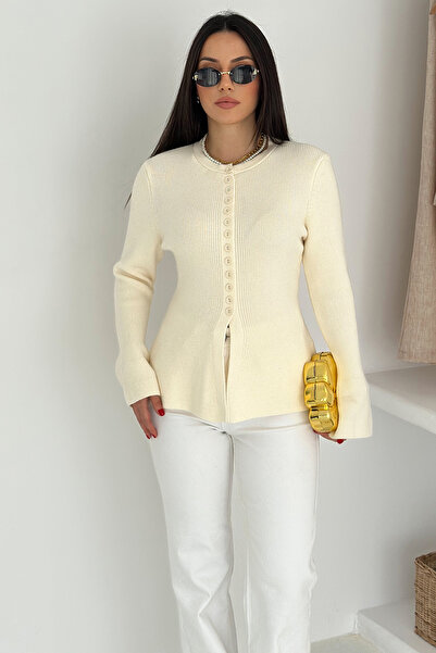 Noa Noa Women's Flared 12-Button Premium Knit Cardigan – Elegant & Soft Texture