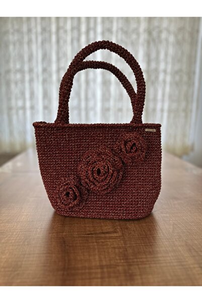 RELYA Women's Burgundy Base Strap Glitter Hand-Knitted Shoulder Bag Width 27 ...