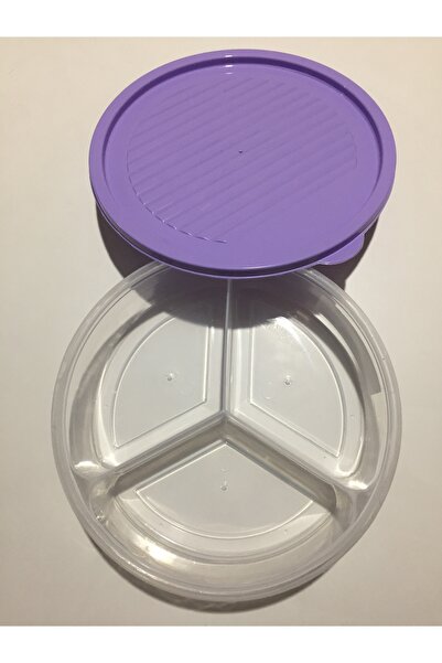 Bager Plastik Smart 3-Compartment Round Storage Container Breakfast - Snack Bowl 1200 ml /Lilac