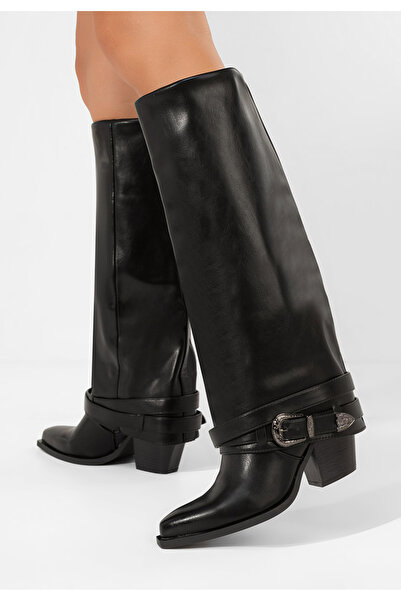B T Shoes Cizme cu toc gros Bretia negre