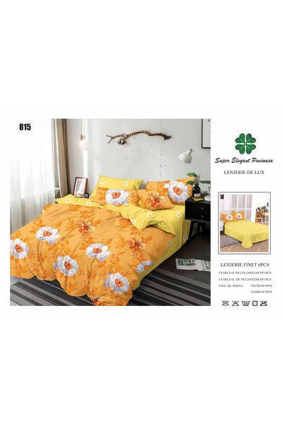 FIONNA.RO Finet Bed Linen 6 Pieces - Orange With White Flowers
