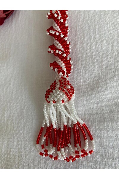 Handmade KUM BONCUK EL İŞİ KIRMIZI BEYAZ TİLKİ KUYRUĞU ANAHTARLIK