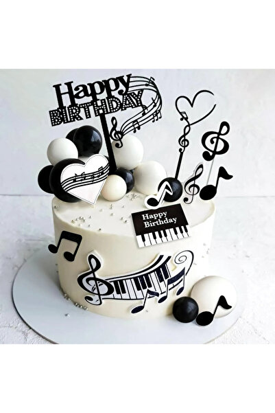 Baloane Vesele Music Themed Cake Decoration in Black and White TOP81