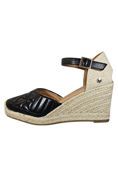 XTI Urban Women's Espadrille Shoes Vegan Leather Black, Stitch Quilt, Wedge Heel 9 cm, Size 41