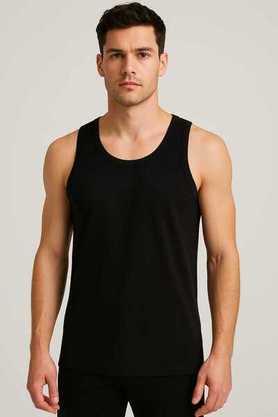 GÜMÜŞ Black Strap Men's Tank Top Premium 100% Cotton