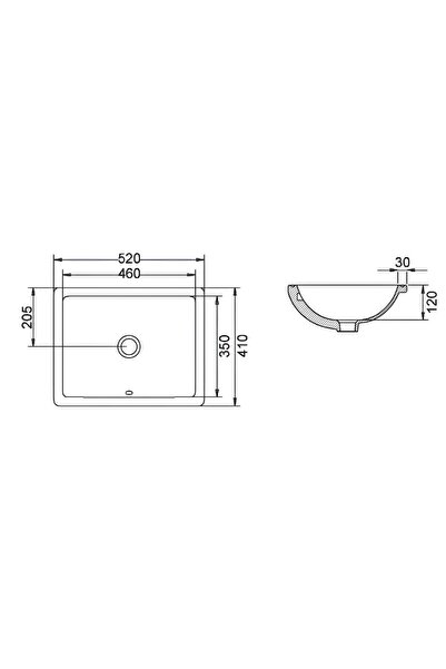 Turavit Hilton Kare Tezgâh Altı Lavabo 41x52 cm 5027