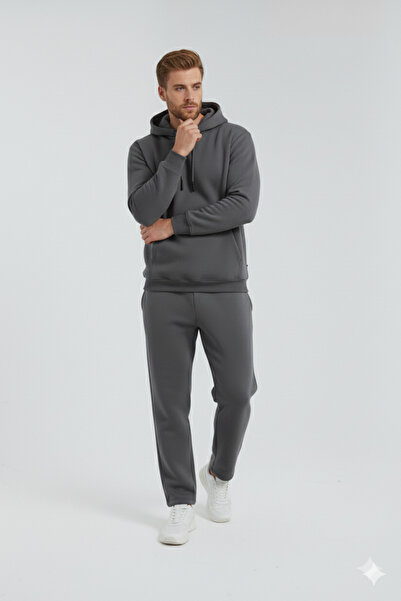 OXVİN Σετ φόρμας oversize με ίσιο παντελόνι και τσέπη καγκουρό, μαλακό εσωτερικό βαμβάκι