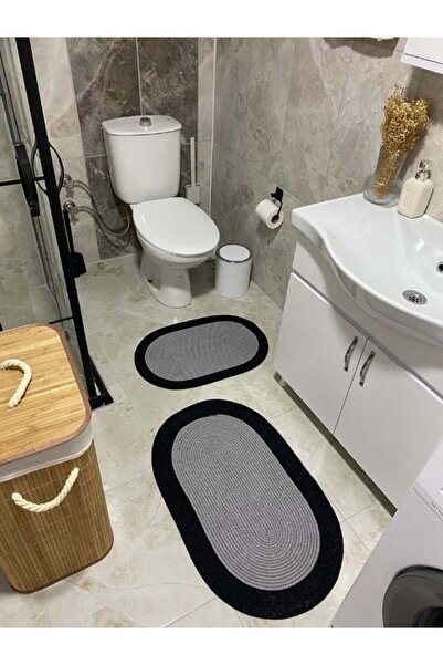 Home Su emici Kaymaz tabanlı 2li banyo paspas takımı sünger dolgulu yumuşak d...