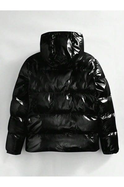 TREND KOMBİN Men's Black Waterproof and Windproof Shiny Puffer Jacket