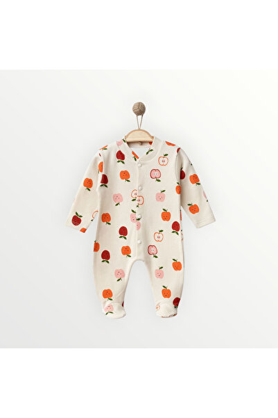 Nayinom Baby Girl Baby Boy Newborn Cotton 0-6 Months Apple Patterned Baby Romper with Booties