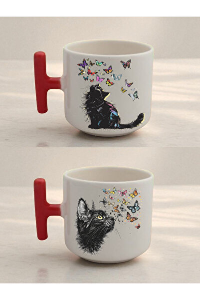 lili hediyelik Butterfly Cat 2-Piece Latte Cup - Gift Package Product, Birthday Gift for Mothers