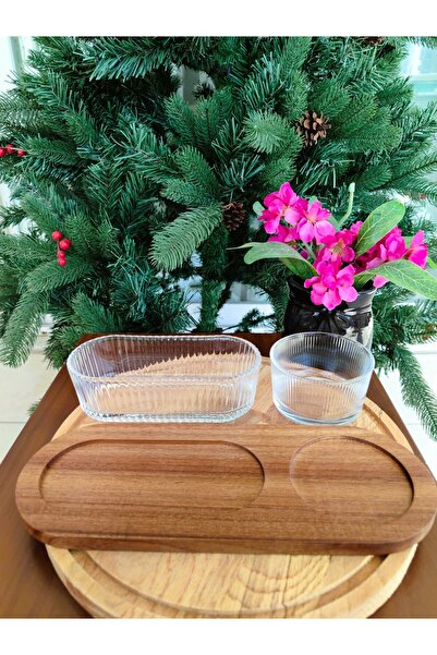 English Home Acacia 2-Piece 3-Compartment Glass Serving Bowl