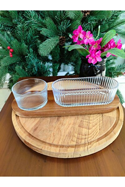 English Home Acacia 2-Piece 3-Compartment Glass Serving Bowl