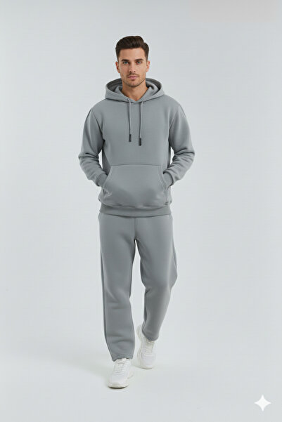 OXVİN Σετ φόρμας oversize με ίσιο παντελόνι και τσέπη καγκουρό, μαλακό εσωτερικό βαμβάκι