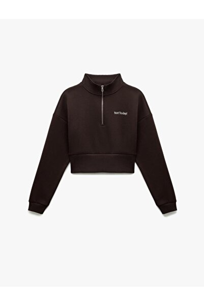 Koton Βαμβακερό φούτερ με μισό φερμουάρ με στάμπα (AW 25)