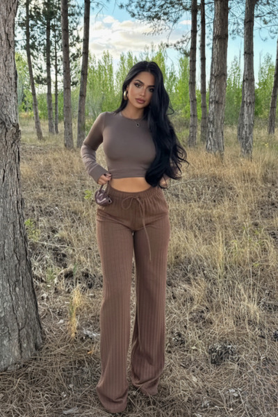 Siner Fashion Women's Thick Ribbed Wide Leg Knit Pants