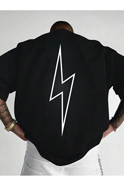 İnazuma Outdoors تيشيرت أسود مطبوع بنمط يلدريم، مقاس كبير للجنسين، بياقة دائر...