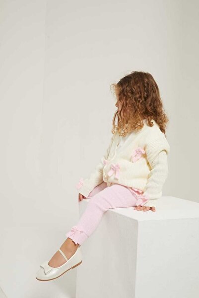 Tiny New Season Ribbon Detailed Cardigan and Leggings Bottom - Top Set