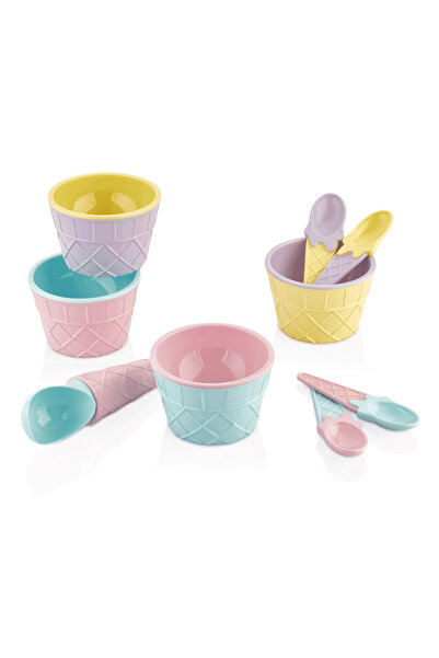 AKTEZ-EL مجموعة الآيس كريم مجموعة تقديم الآيس كريم 3 ملاعق 3 أوعية مجموعة آيس...