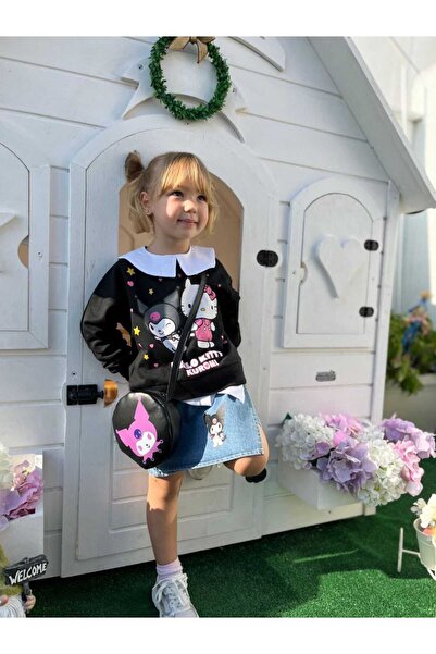 Tiny YENİ SEZON KIZ ÇOCUK KROMİ VE HELLO KITTY DETAYLI ŞORT ETEK ALT ÜST TAKIM - ÇANTA HEDİYELİ