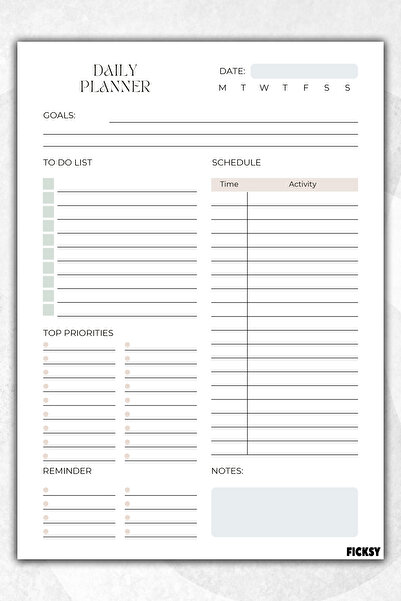 Ficksy مخطط يومي - مقاس A4 للقيام به - 30 ورقة - مخطط يومي