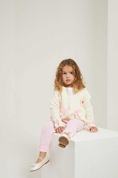 Tiny New Season Ribbon Detailed Cardigan and Leggings Bottom - Top Set