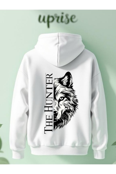 Vordevia Hanorac Half Wolf cu imprimeu Cotton 3 Thread O supradimensionat