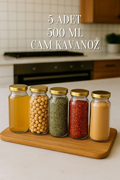 Rotanev 5 Adet 500 ml Metal Gold Konserve Kapaklı Baharatlık, Bakliyatlık, İç...