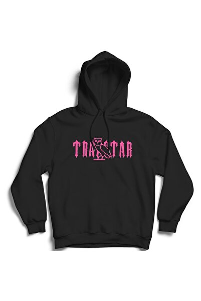 The Fame سترة هوديي سوداء مطبوعة باللون الوردي للجنسين من ماركة Trap star، Ov...