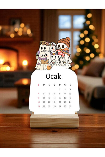 VORACRAFT 2026 takvimi, Masa takvimi, Cadılar Bayramı Konseptli Ahşap Ayaklı Masa Takvimi 008