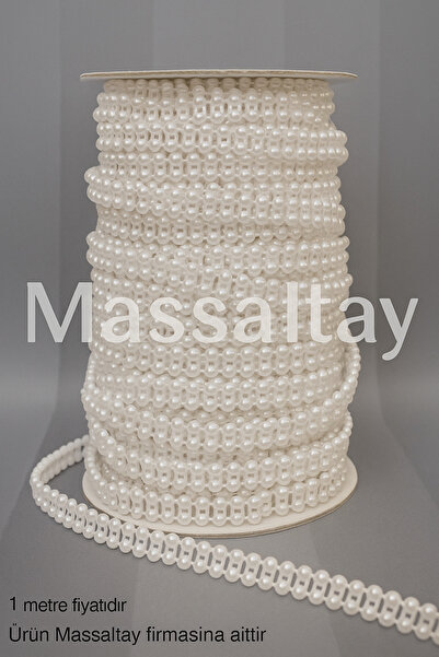 Massaltay Çift Sıralı Beyaz İncili Plastik Boncuk Şerit 1 Metre – Dekoratif Süsleme Malzemesi
