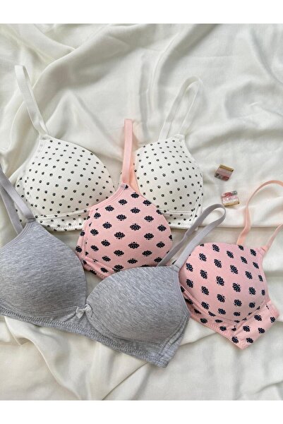 İNKO İÇ GİYİM Cotton Combed Cotton Wire-Free Unpadded 3-Piece Gathering Bra