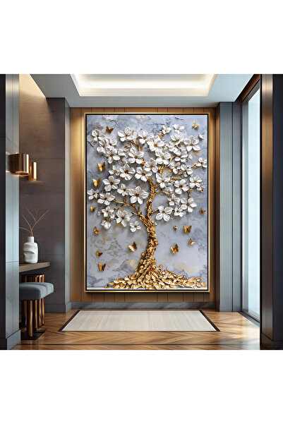 EMYA HOME Εικόνα σε καμβά χρυσό δέντρο με χρυσό μεταλλικό πλαίσιο