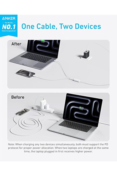 Anker كابل 2 في 1 USB C إلى USB C مضفر بطول 4 أقدام وشحن سريع بقوة 140 وات لهاتف iPhone 16