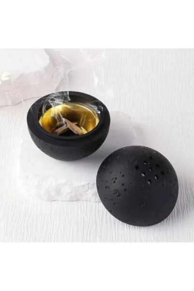 TBATIC مبخرة كروية حجرية أسود (Stone Sphere Incense Burner)