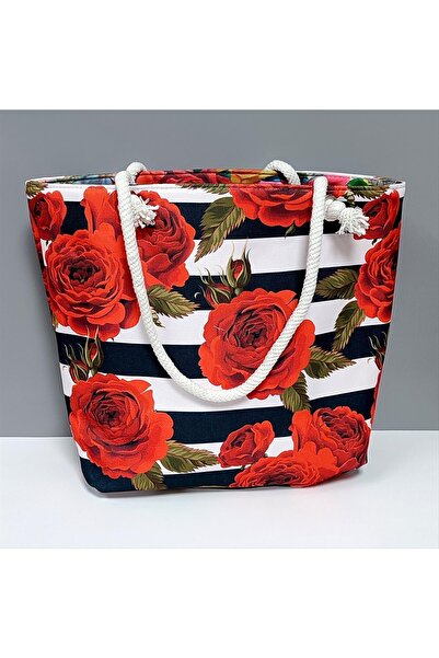 Okyanuss Accessories Geantă de plajă cu model trandafiri