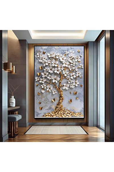 EMYA HOME Siyah Metal Çerçeveli Gold Ağaç Kanvas Tablo