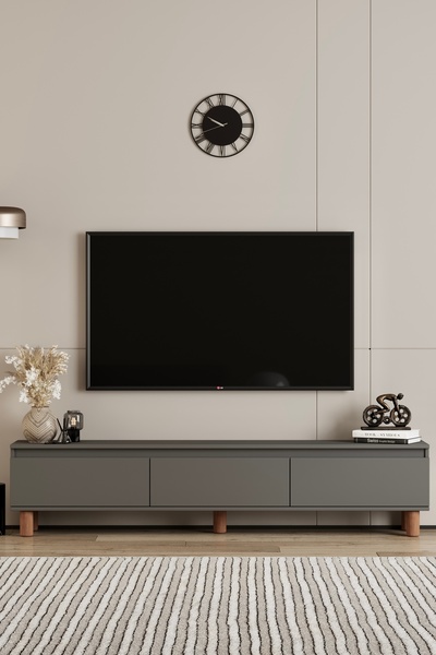 moldesan MİLA GRİ MDF 180 CM TV ÜNİTESİ-RAFLI,KAPAKLI,AYAKLI