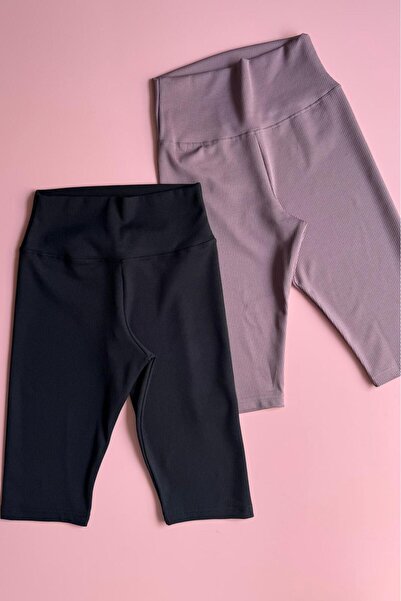 Elosia Ribana, 2-Pack Camisole Fabric High Waist Recovery Black and Dusty Rose Color Women's Sports Leggings