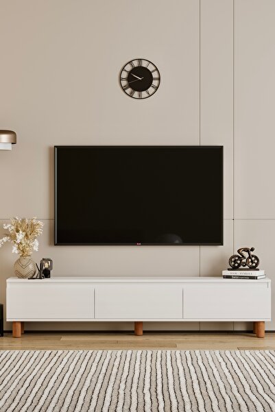 moldesan MİLA BEYAZ MDF 180 CM TV ÜNİTESİ-RAFLI,KAPAKLI,AYAKLI