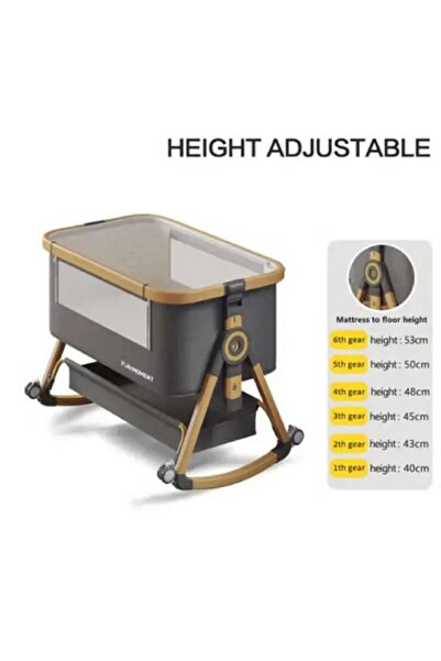 Fun Moment Adjustable Height Foldable Baby Bed with Large Storage Basket and Detachable Mosquito Net