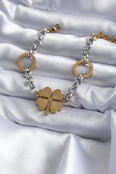 Inure Jewelry 316L الصلب مزيج اللون سلسلة نموذج البرسيم الشكل سوار المرأة