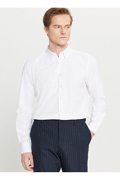 ALTINYILDIZ CLASSICS Tailored Fit Düğmeli Yaka Beyaz Erkek Gömlek ACE02026159...