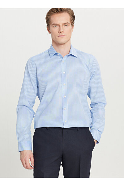 ALTINYILDIZ CLASSICS Tailored Fit Klasik Yaka Mavi - Beyaz Erkek Gömlek ACE02...